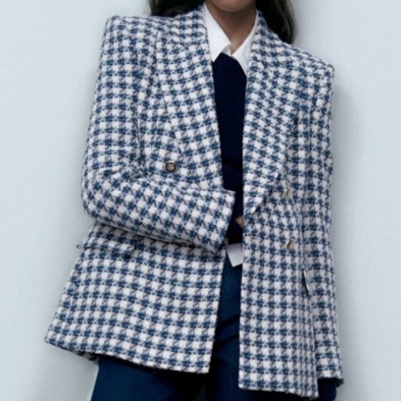 Zara Jackets & Blazers - Zara Blogger's Fav Structured Double Breasted Houndstooth Contrasting Blazer M.